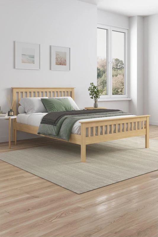 Image of Slumberworx Pitlochry Solid Wooden Oak Bed Frame - Shaker Style - King, Brown 5.05574E+12