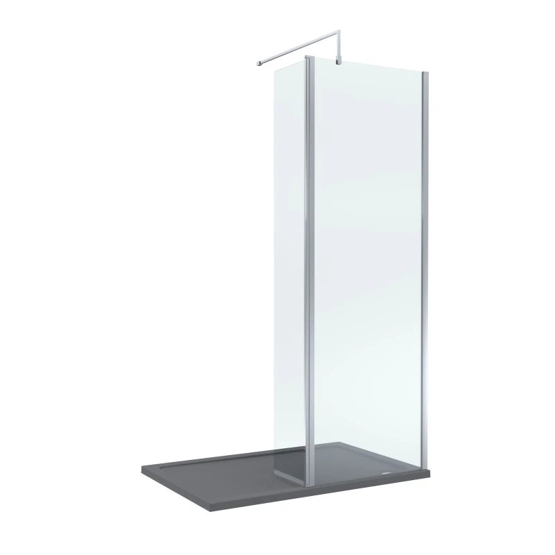 Image of Balterley 8mm Glass Wetroom Screen and Return Chrome and Grey Tray 1200 x 700mm Grey