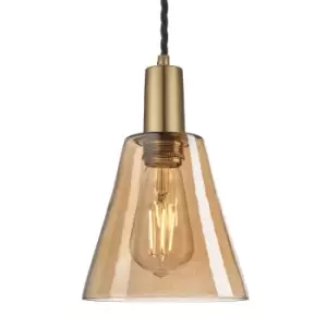 Image of Industville Sleek Tinted Glass Flask Amber Pendant / 6" Brass Holder