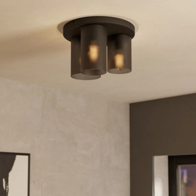 Image of EGLO Eglo Colomera Black Glass & Steel Flush Mount Ceiling Light Black One Size Unisex 9008606307135