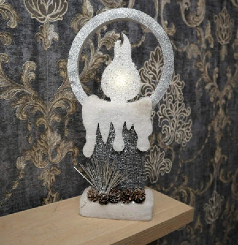 Image of Shatchi 41Cm Christmas Pre Lit Candle Battery Operated Glitter Foam Snow Covered Finish Table Decoration Grey Grey