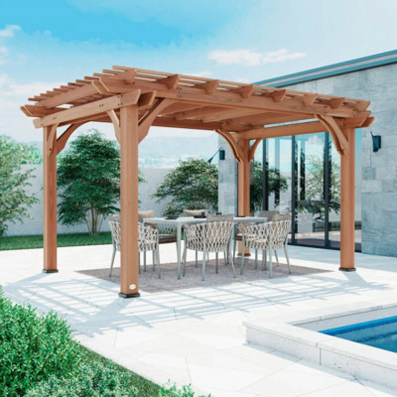 Image of Backyard Discovery Cedar Wood Trellis Roof Outdoor Patio Pergola 4.3M X 3.1M (14ft X 10 Ft)