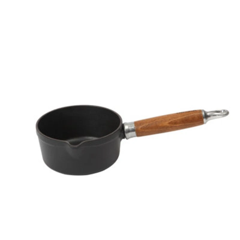 Image of Chasseur Cast Iron Milk Pan With Wood Handle, 14Cm - Matt Black