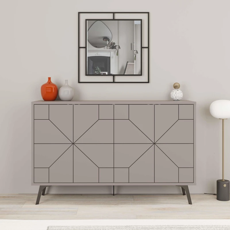 Image of Decortie Sideboard Medium 123X77.4Cm 4 Door Storage Cabinet Particleboard Mocha Grey 8680812106538