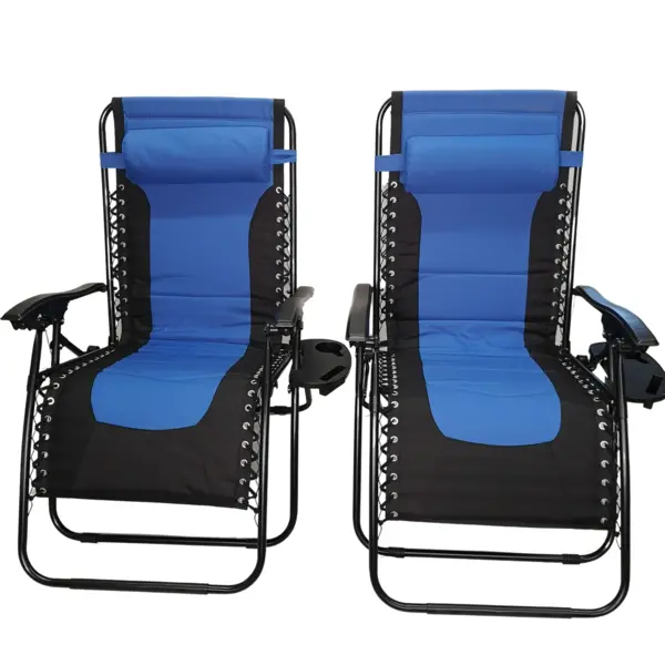 Image of Set of 2 Luxury Padded Multi Position Zero Gravity Garden Relaxer Chair Lounger in Blue & Black