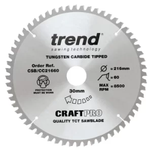 Image of Trend CRAFTPRO Wood Cutting Mitre Saw Blade 216mm 60T 30mm