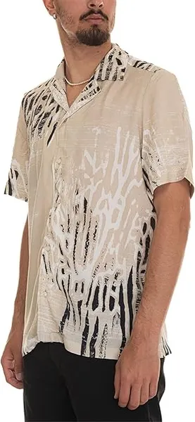 Image of BOSS Orange Rayer Printed Woven Shirt - XXL Beige Shirts male 50513241-272 XXL