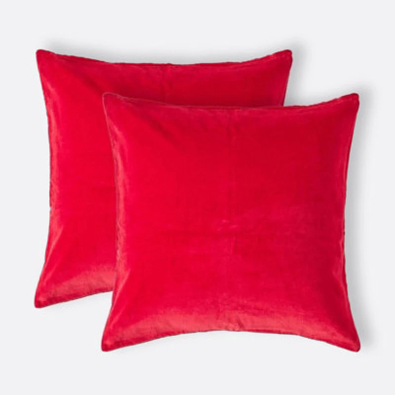 Image of Homescapes Set of 2 Velvet Cushion Covers Red