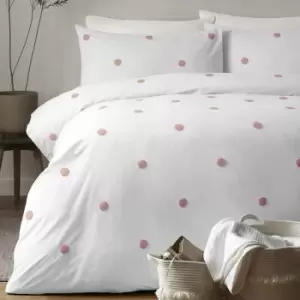 Image of Apple Tree - Appletree Signature Dot Garden 100% Cotton Tufted Duvet Cover Set, White/Pink, Single