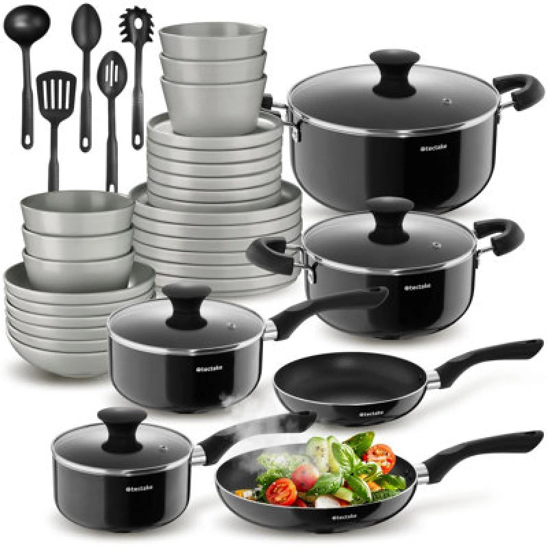 Image of tectake 39 PC Kitchen & Dinnerware Sets Una & Varese - Grey/Black Multicolor Unisex
