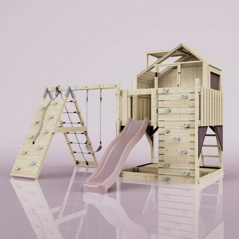 Image of OutdoorToys PolarPlay Kids Climbing Tower & Playhouse Climb & Swing Ragna Rose in Beige Beige Unisex