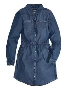 Image of Levis Girls Long Sleeve Woven Denim Dress - Blue Size 6 Years, Women