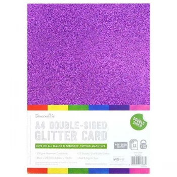 Image of Dovecraft A4 Double-Sided Glitter Card Bumper Pack Rainbow Bright 350gsm 12 Sheets
