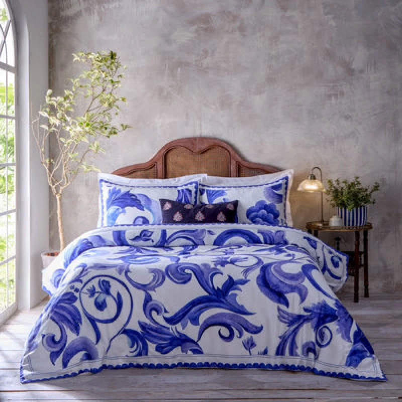 Image of Paoletti Paoletti Azzurro Printed 100% Cotton Duvet Cover Set in Blue Size: Double Blue Double Unisex 5025532824332