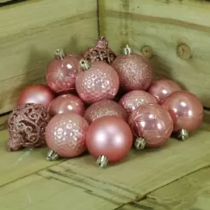 Image of Shatter Proof Christmas Baubles in Wild Rose - Box of 37 in 6 Different Designs