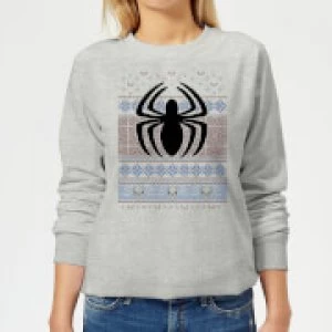 Image of Marvel Avengers Spider-Man Logo Womens Christmas Sweatshirt - Grey - M