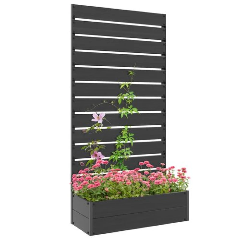 Image of Outsunny Outsunny Raised Garden Bed with Trellis Standing Patio Planter Box Black