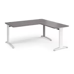 Image of TR10 desk 1600mm x 800mm with 800mm return desk - white frame and grey oak top