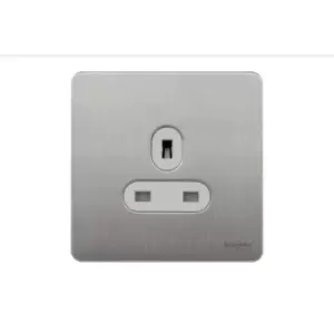 Image of Schneider USFP 13A Single Pole 1G Unswitched Socket White Insert Stainless Steel - GU3450WSS