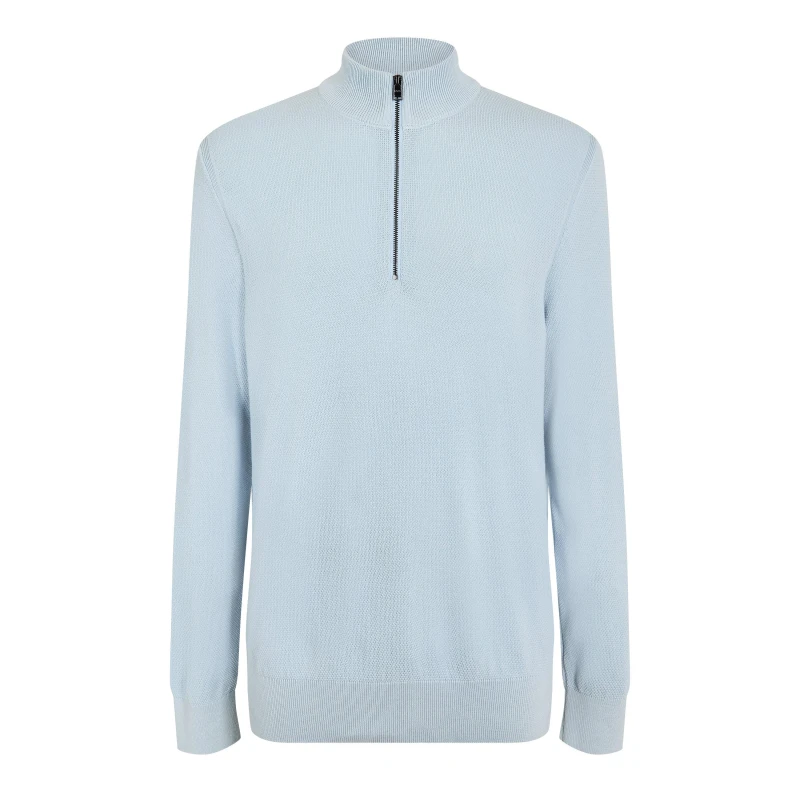 Image of Boss Mens HBB Ebrando Black Zipped Crew Neck Jumper Pastel Blue male Medium
