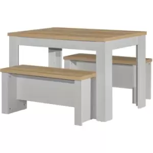 Image of Highgate Dining Table & Bench Set - Grey & Oak - Farmhouse Style - Birlea
