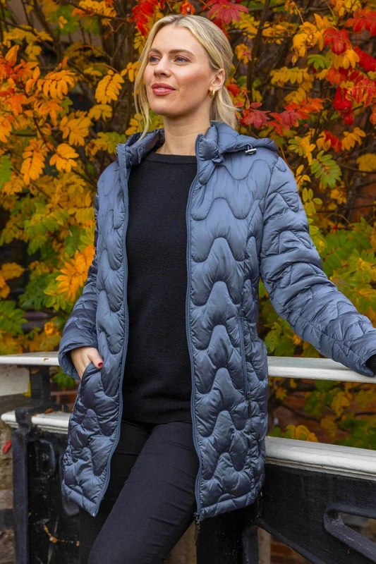 Image of Roman Womens Hooded Quilted Puffer Coat in Pale Blue Size: 18 Pale Blue Female 18