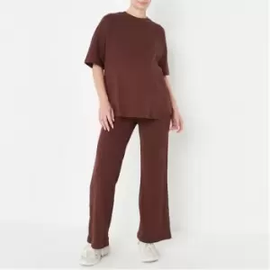Image of Missguided Rib t Shirt Wide Leg Set - Brown