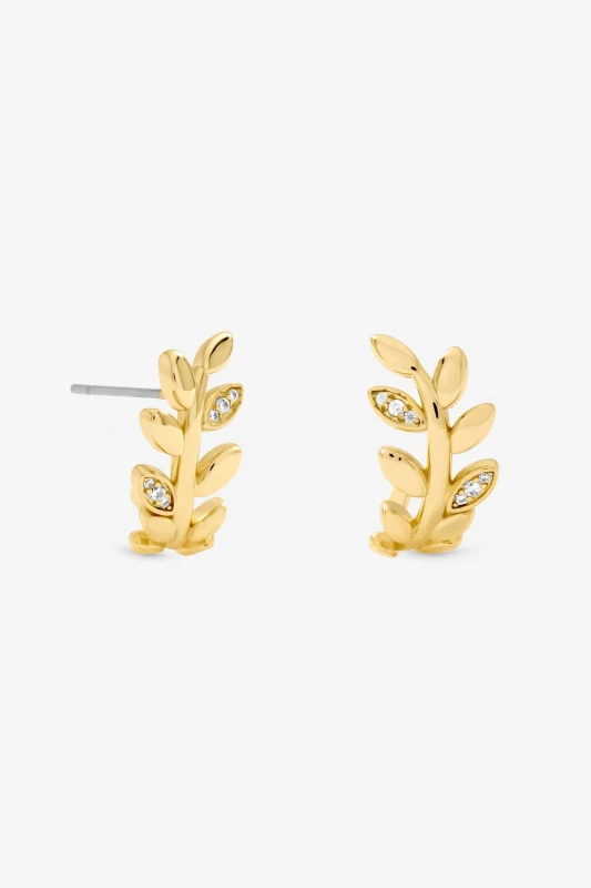 Image of Jon Richard Womens Gold Plated & Crystal Leaf Earrings Gold Female One Size