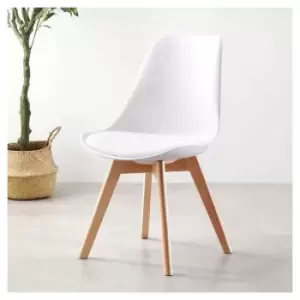 Image of 4x sl White Modern Dining Chairs Padded Seat with Wood Legs Modern Home Kitchen