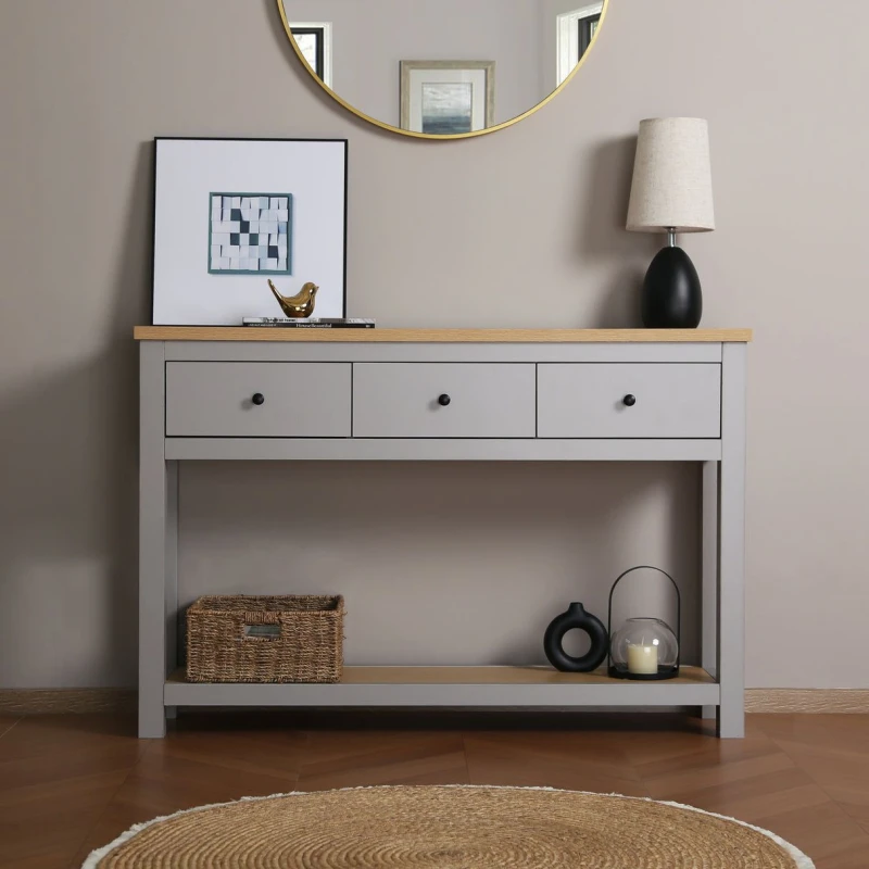 Image of Home Garden Direct Wiltshire 3 Drawer Console Table - Grey Grey Unisex