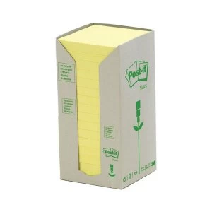 Image of Post it Sticky Notes Recycled Tower Pack 76 x 76mm Pastel Yellow 16 x 100 Sheets