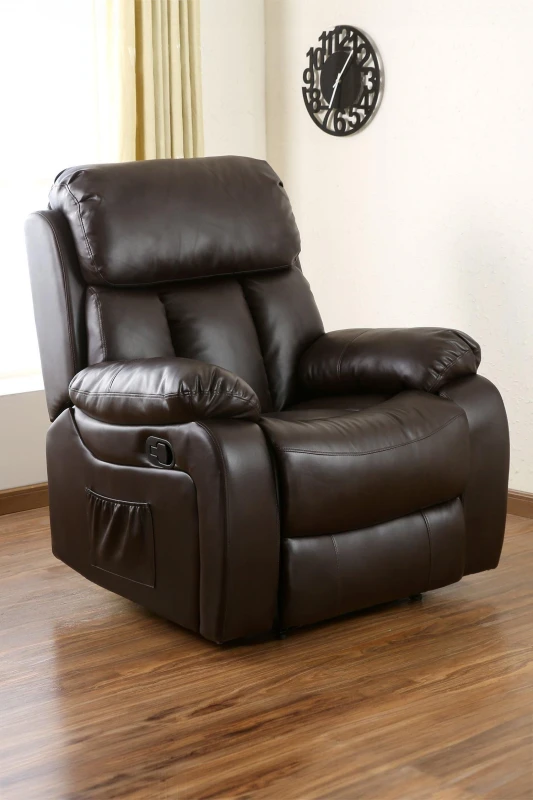 Image of Chester Bonded Leather Recliner Armchair - Brown, Brown 5.05574E+12