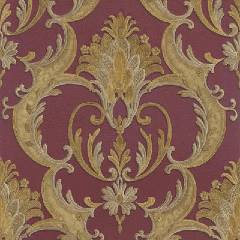 Image of Debona Classic Damask Red Gold Wallpaper Textured Floral Traditional Metallic