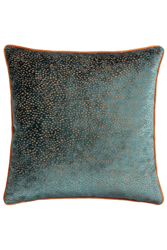 Image of Paoletti Paoletti Estelle Spotted Piped Cut Velvet Cushion in Teal Size: 45cm x 45cm Teal 45cm x 45cm Unisex 5025532731746