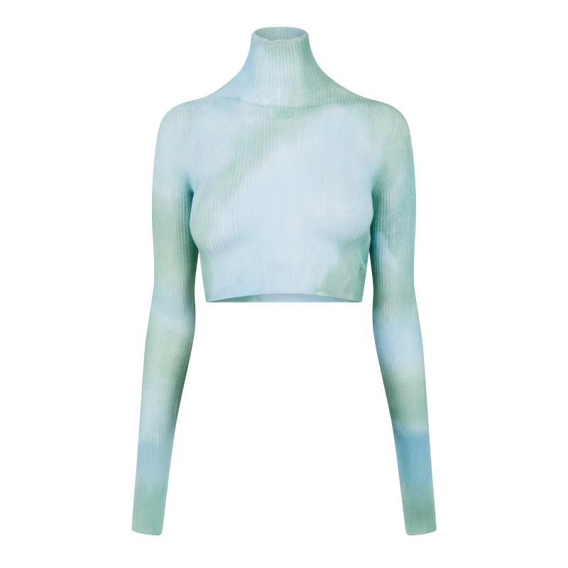 Image of Off White Womens Tie Dye Long-sleeve Turtle Neck T-Shirt Light Blue female 40