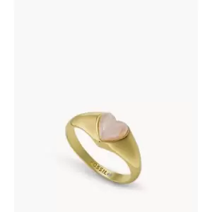 Image of Fossil Womens Blush Pink Resin Heart Signet Ring - Gold