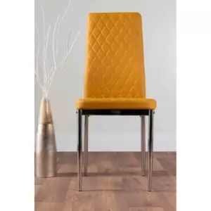 Image of Furniture Box Carson White Marble Effect Dining Table and 6 Mustard Milan Chrome Leg Chairs