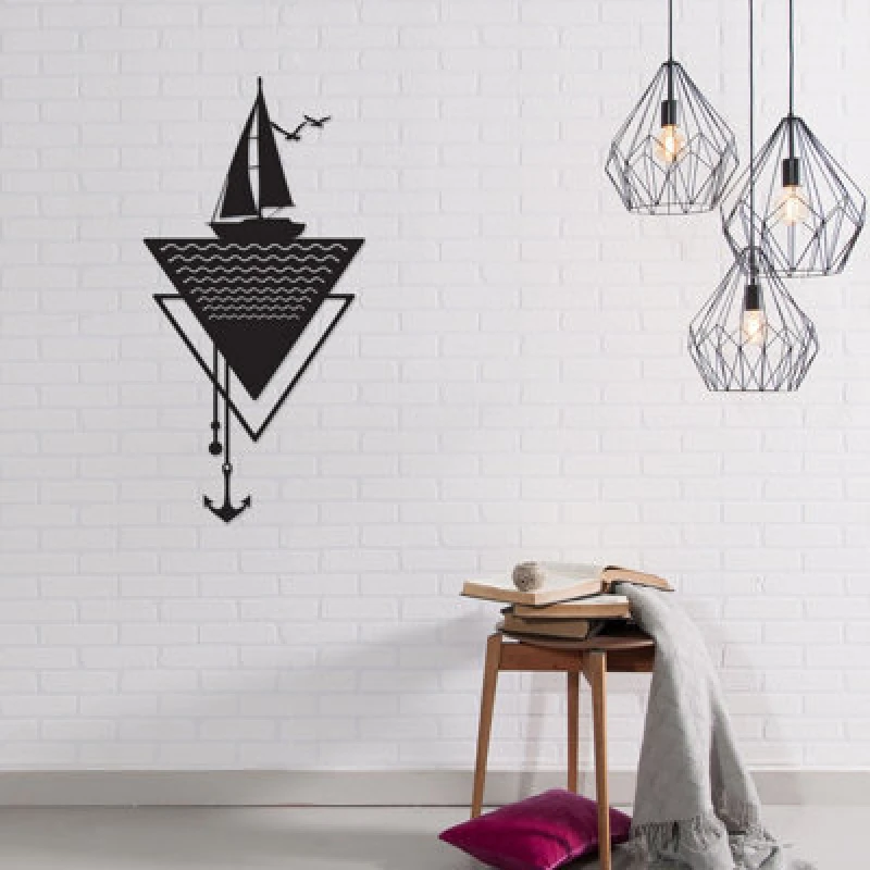 Image of Decortie Modern Metal Wall Art Anchor Home Ornament Decorative Minimalist Design Hanging Wall Sculpture, Black