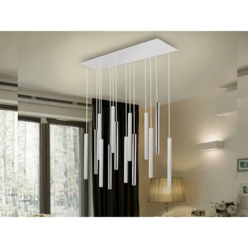 Image of Schuller Lighting - Schuller Varas Ultra Slim Dimmable 14 Light Suspension Hanging Light, Chrome & Matt White, Maximum Height 3 meters with Remote