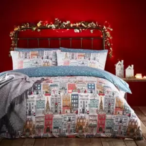 Image of Furn. Festive Town Double Duvet Cover Set Cotton Polyester Multi