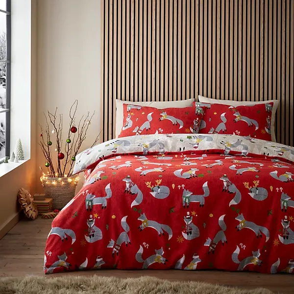 Image of Fusion Foraging Fox Duvet Cover & Pillowcase Set Red