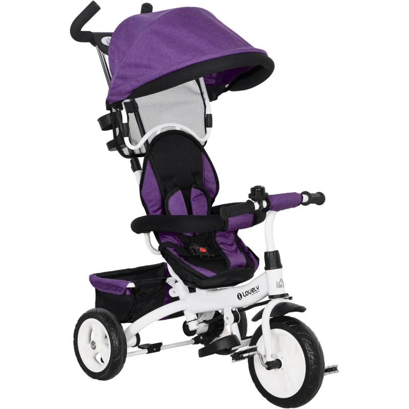 Image of HOMCOM HOMCOM 6 in 1 Kids Trike With Push Handle - Purple Purple One Size
