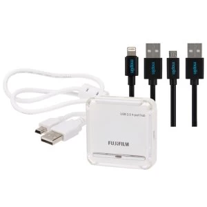 Image of Fujifilm 4 Port USB 2.0 Hub Kit inc 1x Micro USB 1x Mini USB 1x Lightning Cable