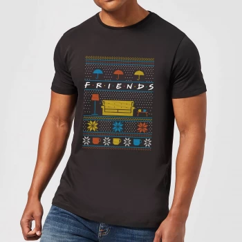 Image of Friends Sofa Knit Mens Christmas T-Shirt - Black - 3XL - Black
