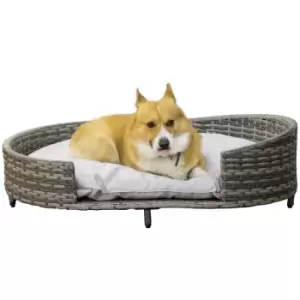 Image of Pawhut Raised Wicker Pet Bed With Soft Cushion