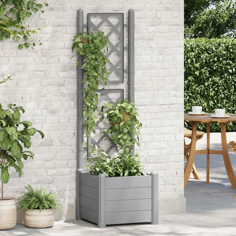 Image of VIDAXL Garden Planter with Trellis 43x43x142cm pp Stone Grey Vidaxl 8720286817421