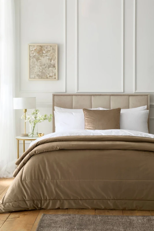 Image of Appletree Harlan Velvet Touch 235cm x 235cm Bedspread Set Taupe