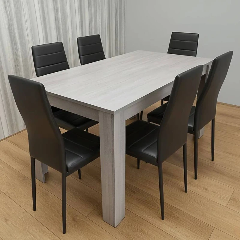 Image of KOSY KOALA Dining Table With 6 Chairs Grey Dining Set With 6 Black Chairs Black Unisex