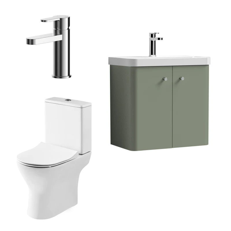 Image of Balterley Cloakroom Suite Wall Hung Vanity Toilet and Tap Set Green 600mm Green