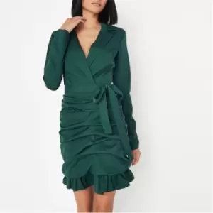 Image of Missguided Tall Ruched Frill Hem Blazer Dress - Green